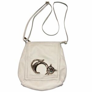 Renato Angi Cream Leather Cat Embossed Crossbody Purse Bag